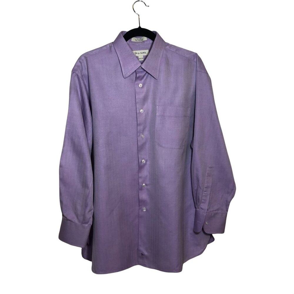 John W Nordstrom Mens 16.5-32 Purple Herringbone Button Up Dress Shirt Cotton